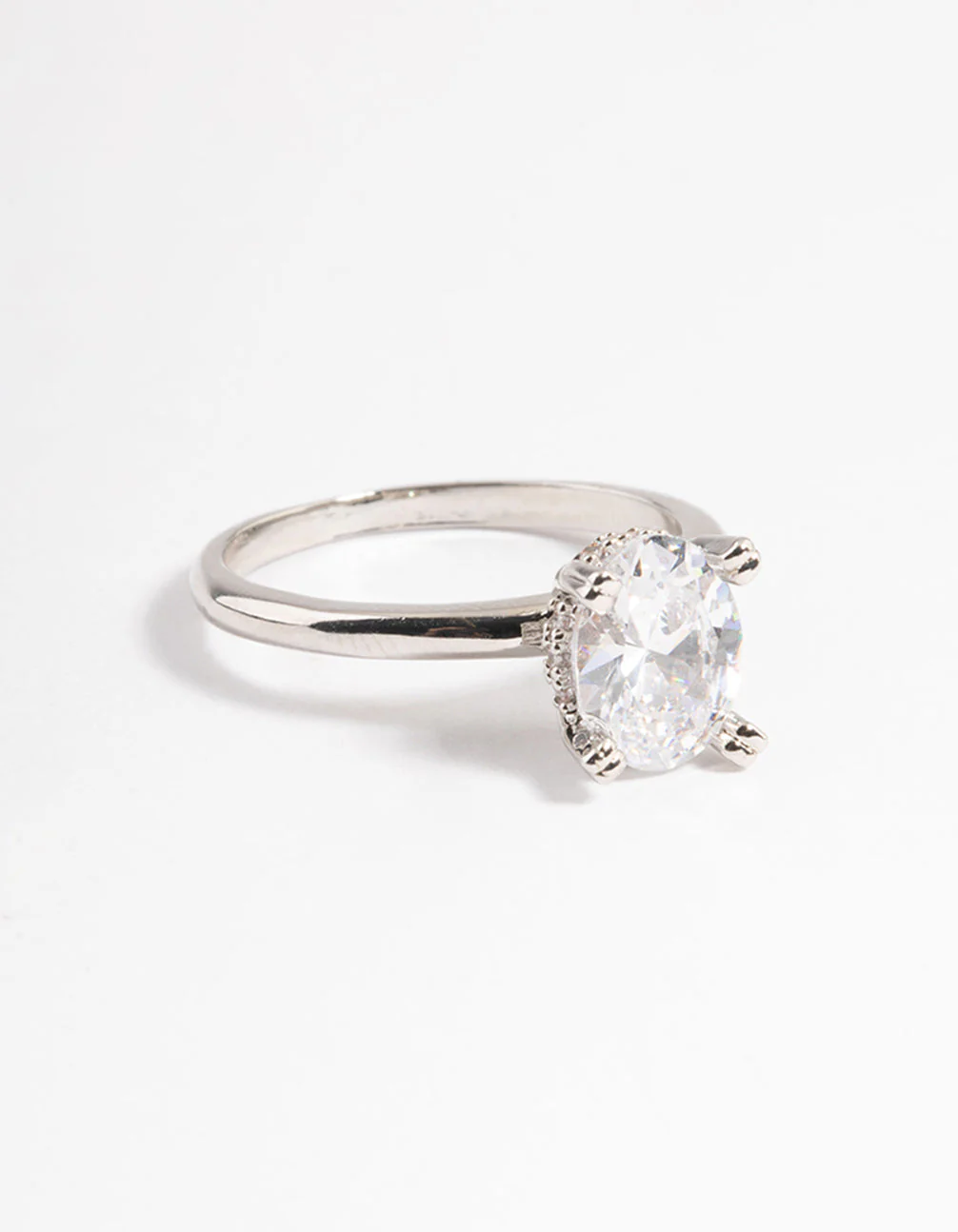 Rhodium Cubic Zirconia Single Oval Ring - Image 2