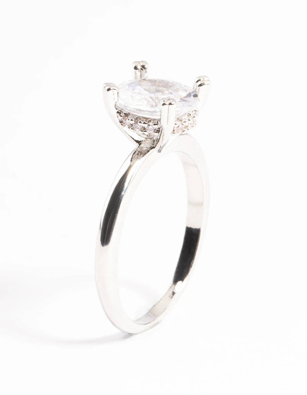 Rhodium Cubic Zirconia Single Oval Ring - Image 3