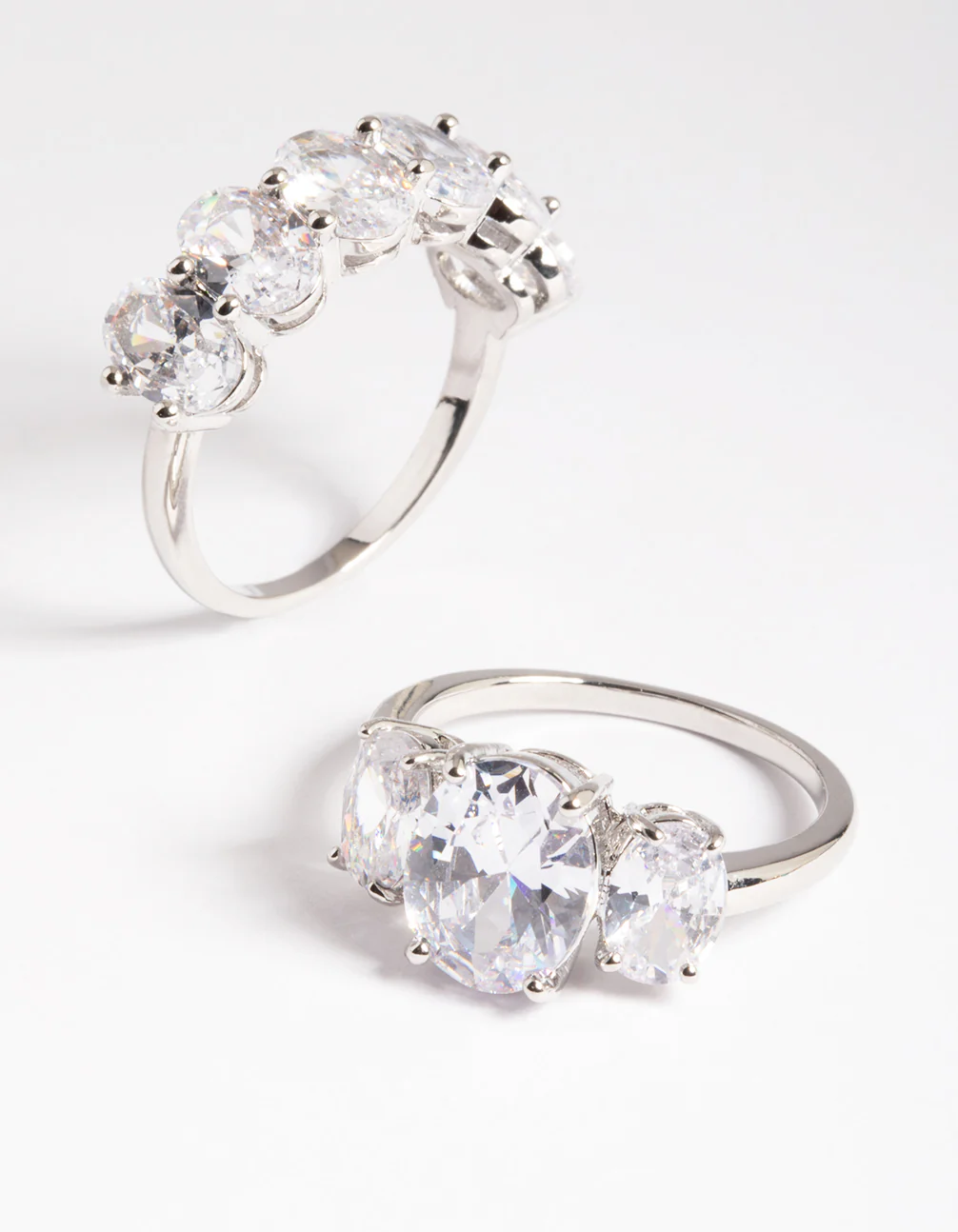 Silver Cubic Zirconia Statement Oval Ring 2-Pack - Image 3