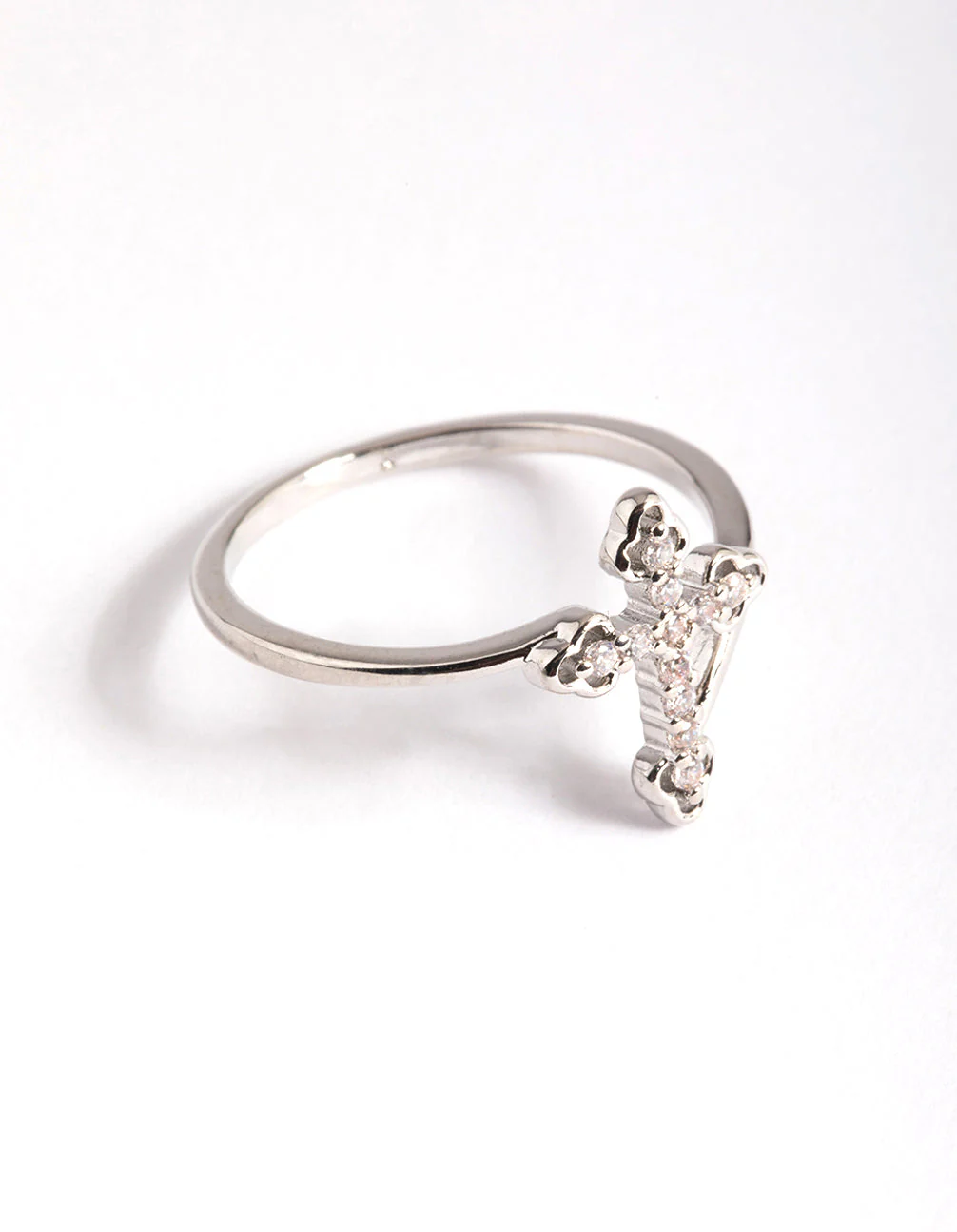 Rhodium Cubic Zirconia Cross Ring - Image 2