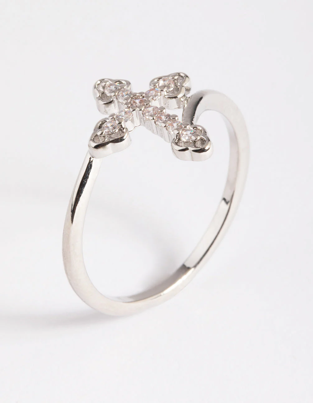 Rhodium Cubic Zirconia Cross Ring - Image 3