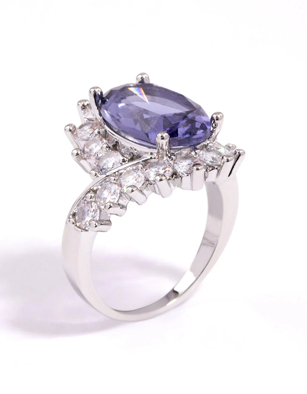Rhodium Cubic Zirconia Vintage Oval Cocktail Ring - Image 2