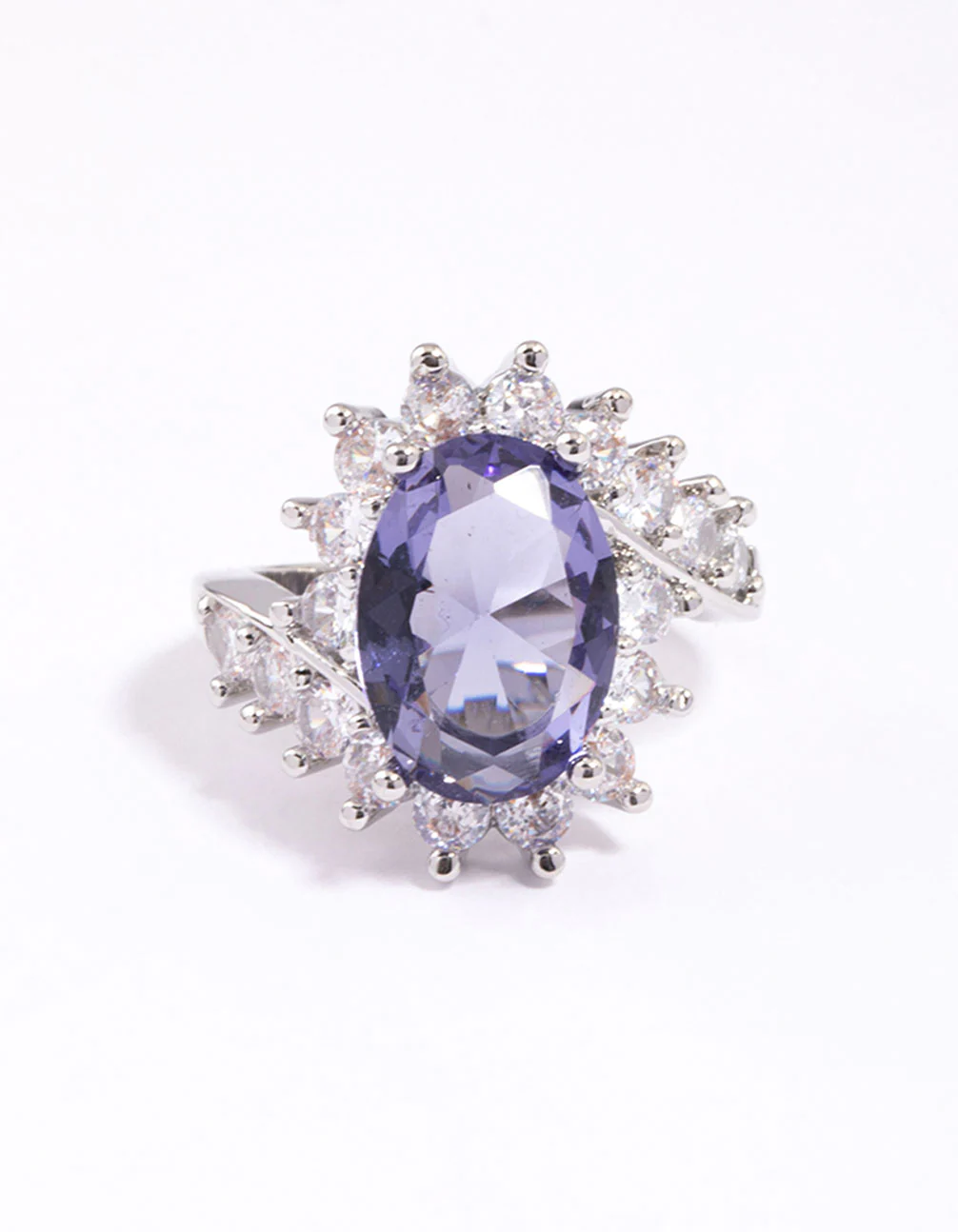 Rhodium Cubic Zirconia Vintage Oval Cocktail Ring - Image 3