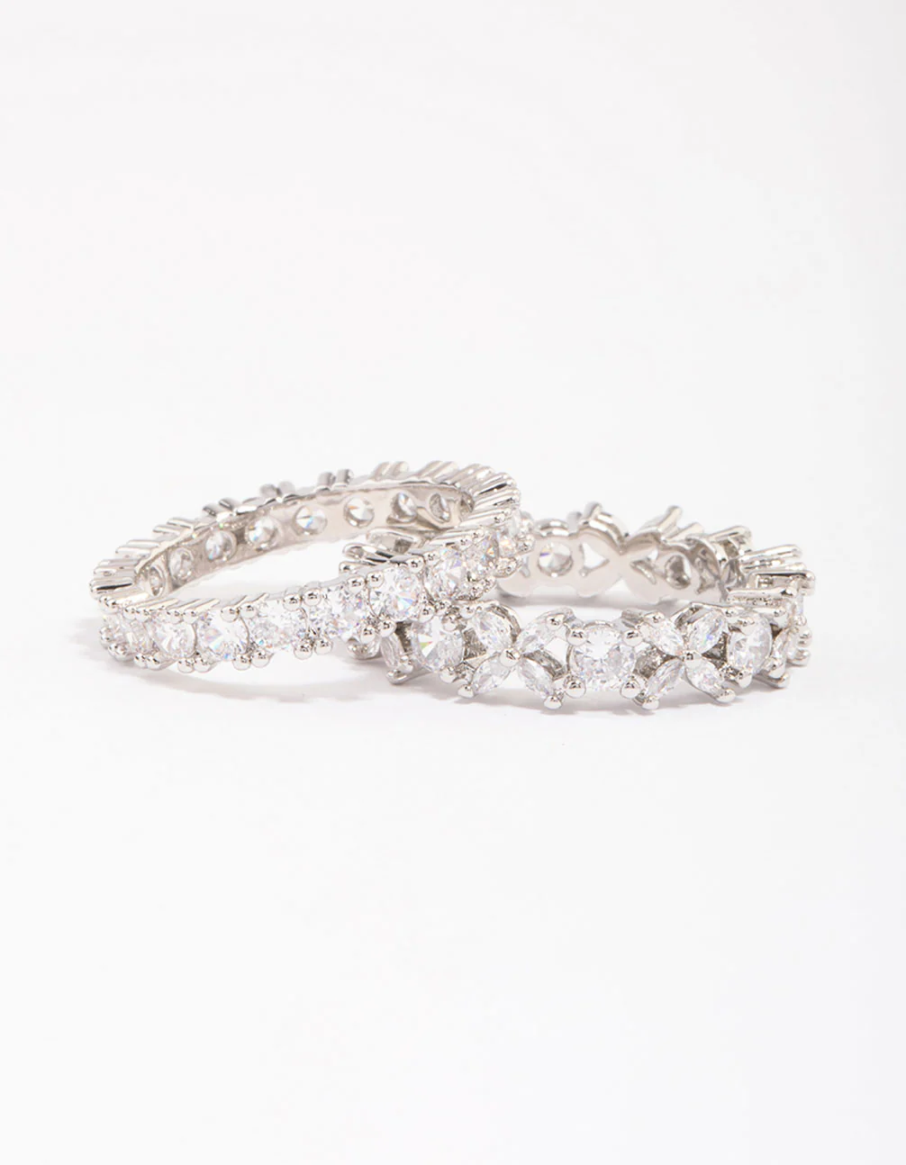 Silver Flower Double Band Stack Ring - Image 2