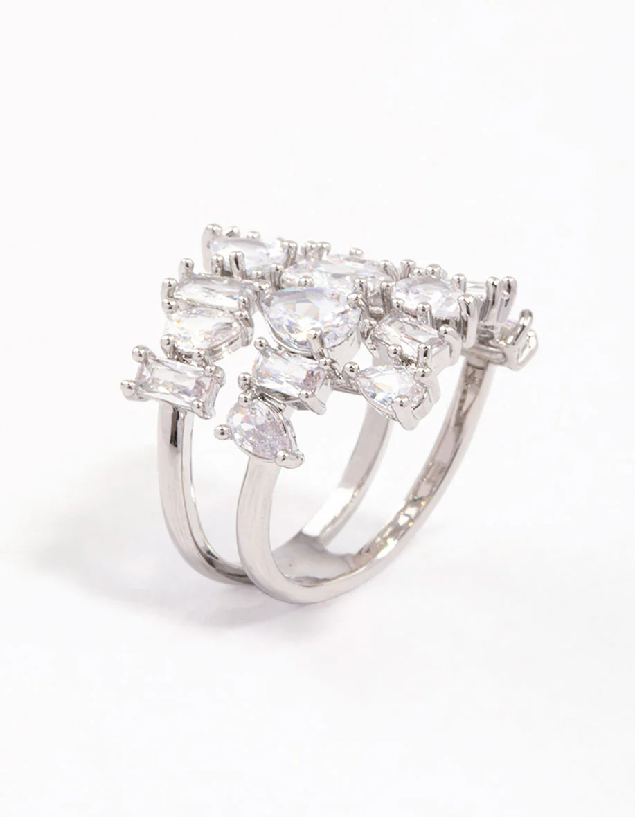 Silver Multi Stone Cubic Zirconia Wrapped Ring - Image 2