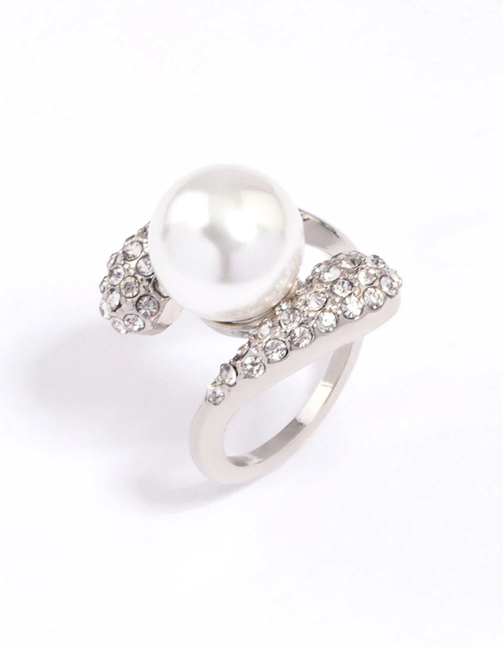 Rhodium Paved Statement Pearl Ring - Image 2