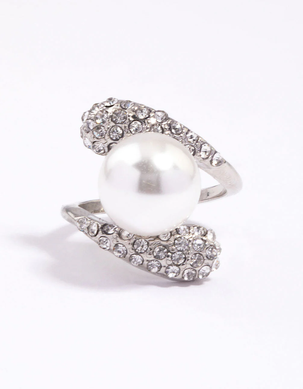 Rhodium Paved Statement Pearl Ring - Image 3