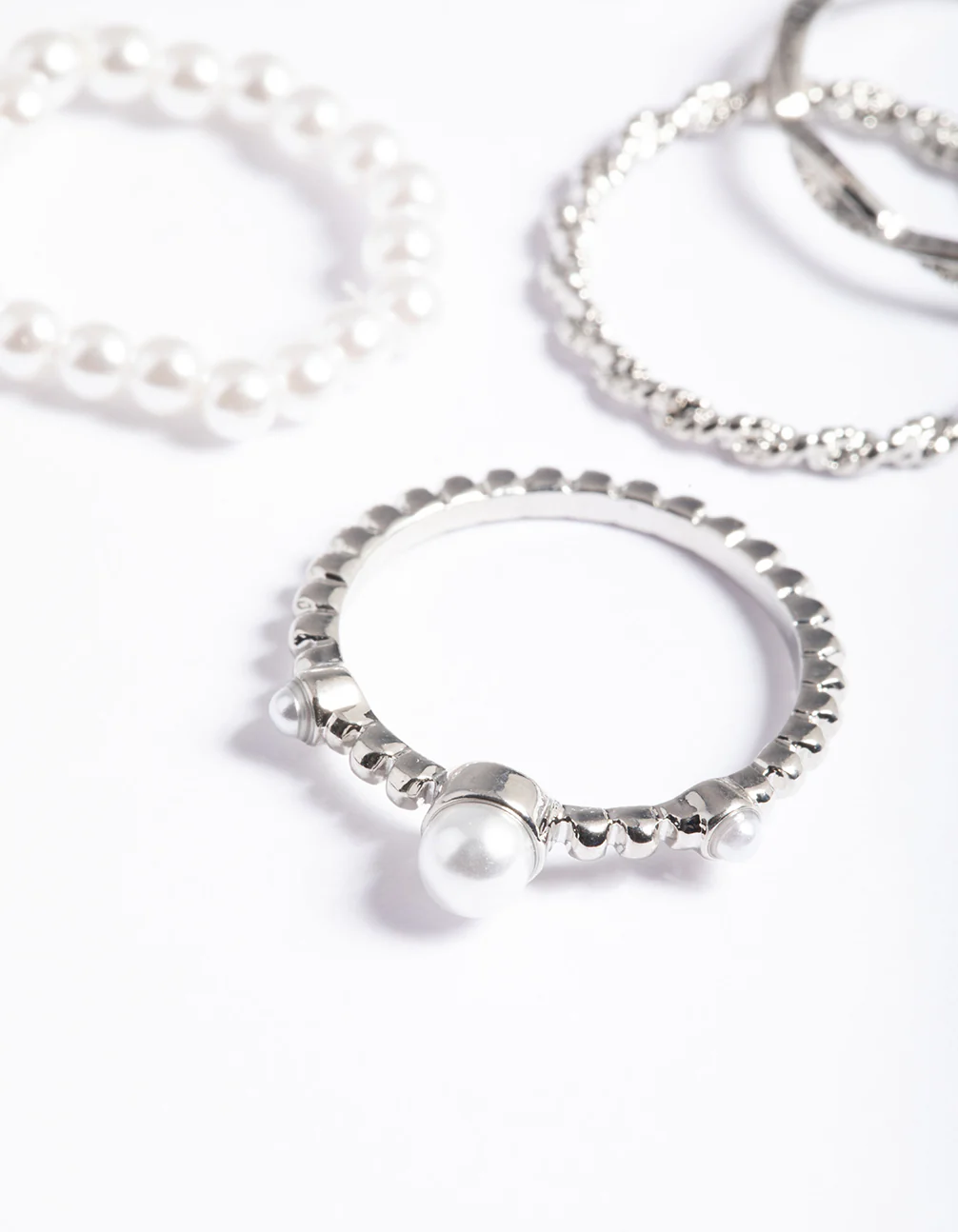 Silver Pearl & Twist Ring 5-Pack - Image 3