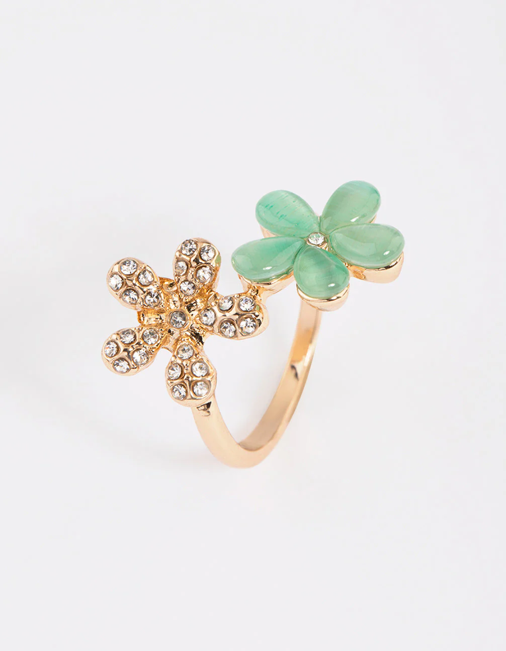 Gold Diamante & Cats Eye Flower Ring - Image 2