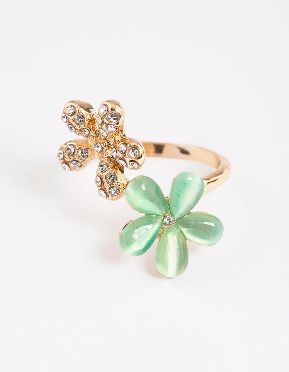 Gold Diamante & Cats Eye Flower Ring - Image 3