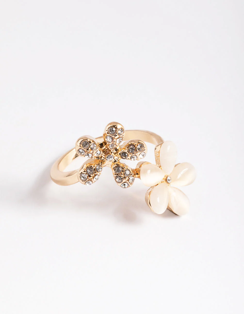Gold Diamante & Cateye Flower Ring - Image 2