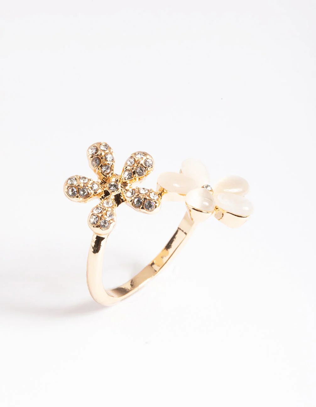 Gold Diamante & Cateye Flower Ring - Image 3