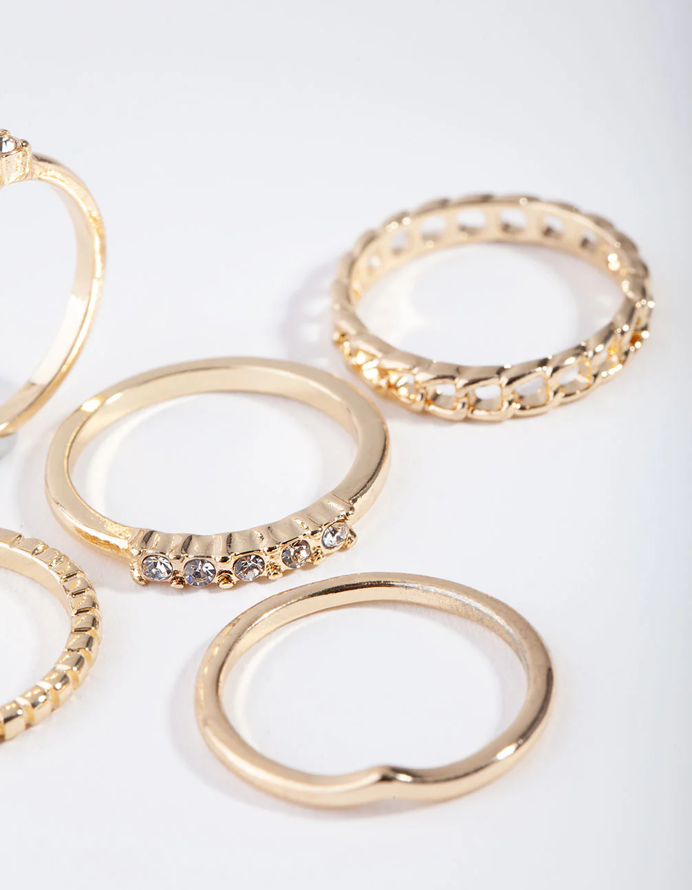 Gold Diamante & Chain Ring 5-Pack - Image 3