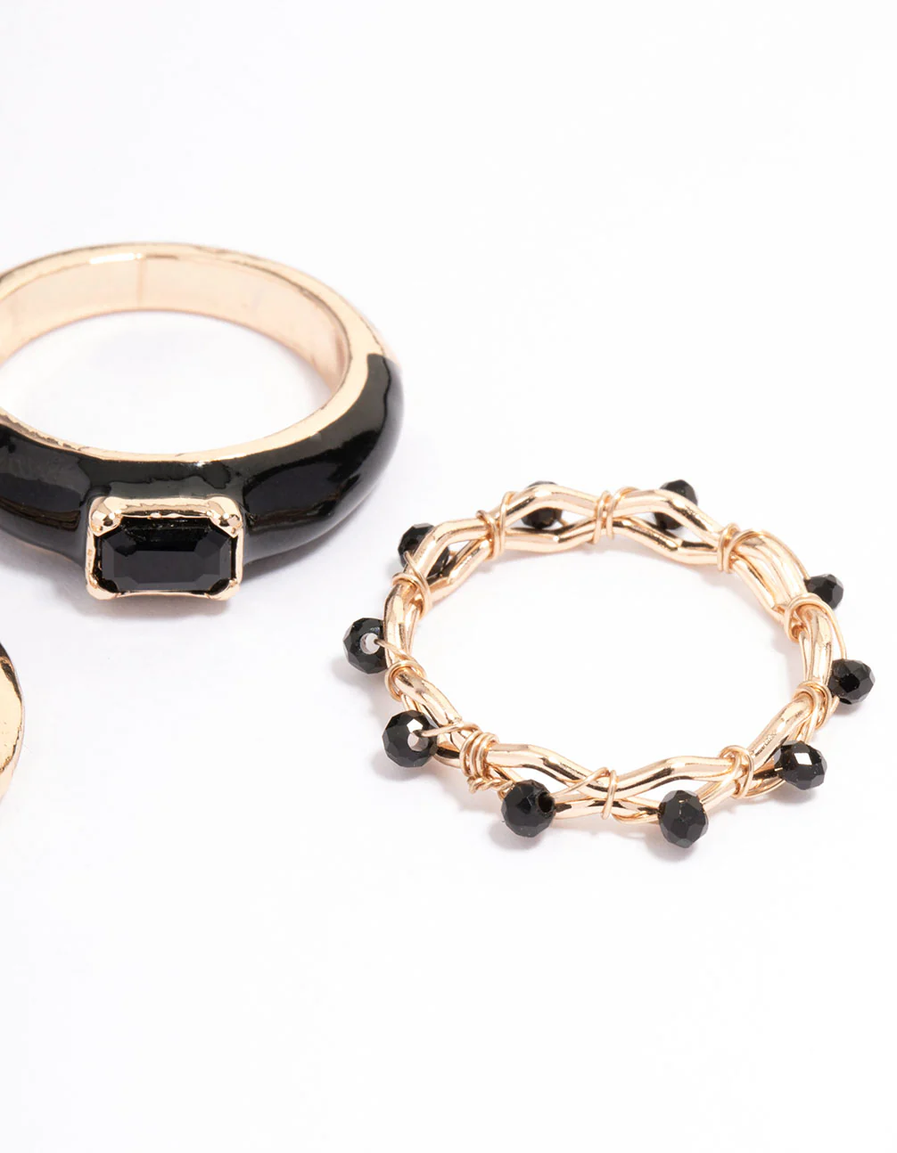 Black Enamel Rectangle Triple Stack Ring - Image 2