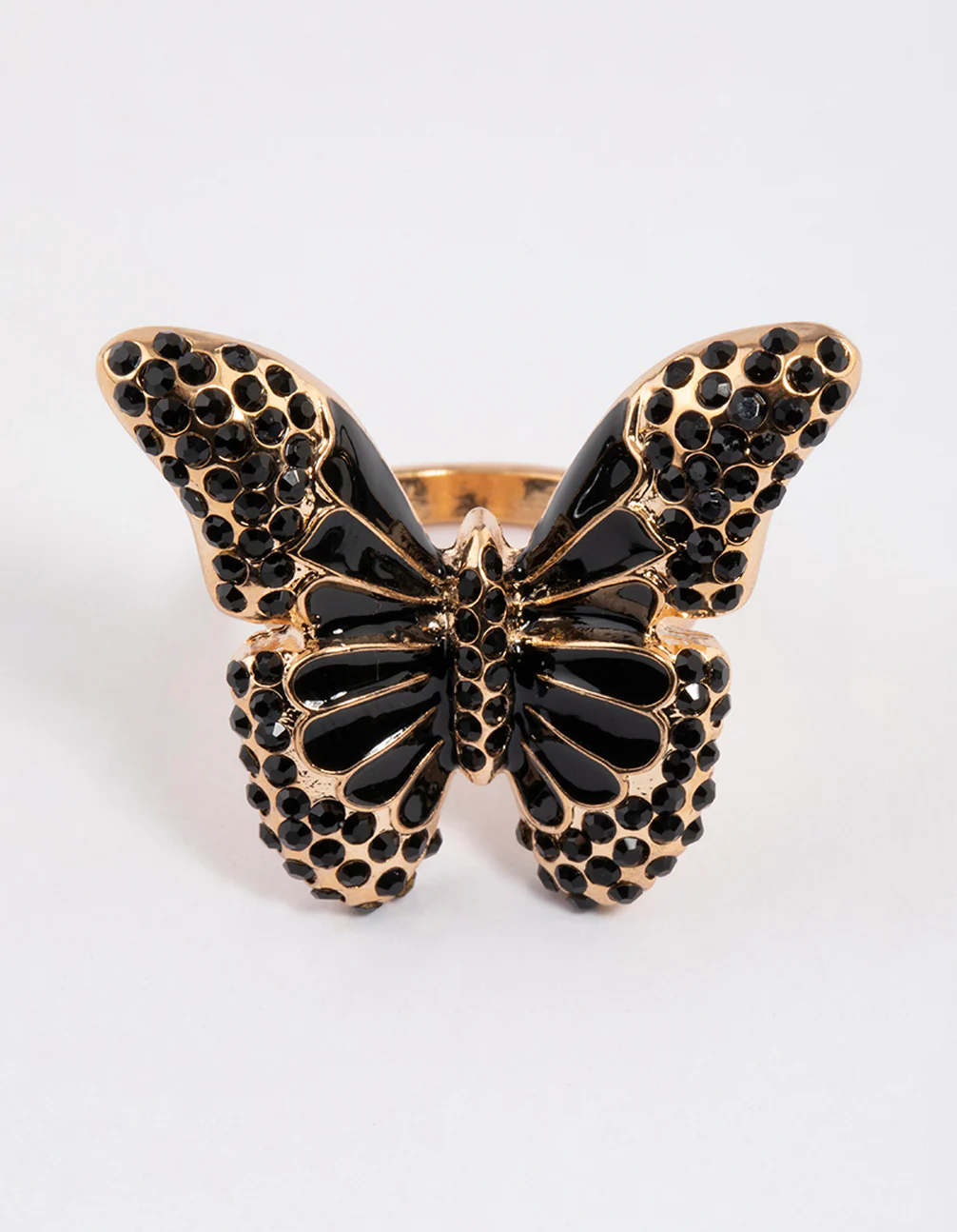 Black Grand Butterfly Cocktail Ring - Image 3