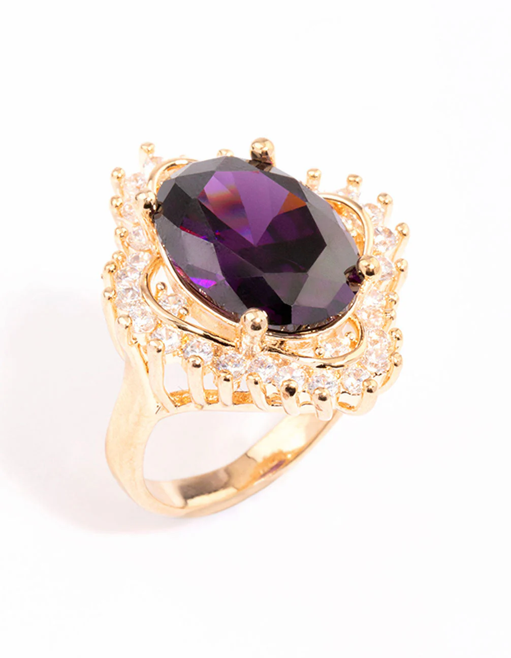 Gold Large Purple Oval Frame Ring - Image 2