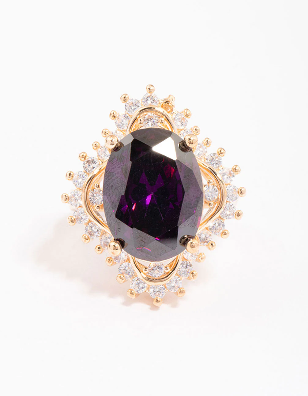 Gold Large Purple Oval Frame Ring - Image 3