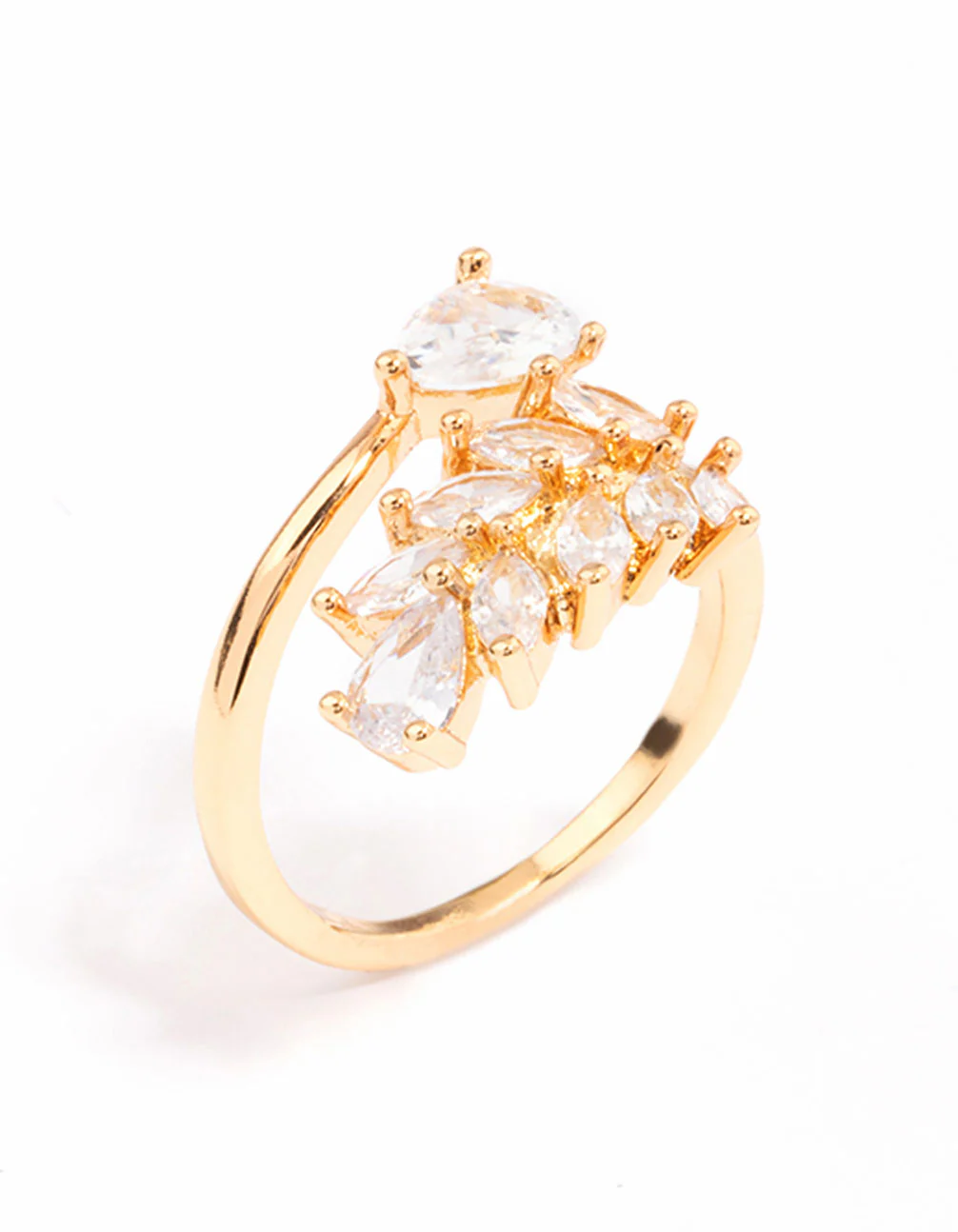 Gold Plated Leafy Pear Crystal Ring - Image 2