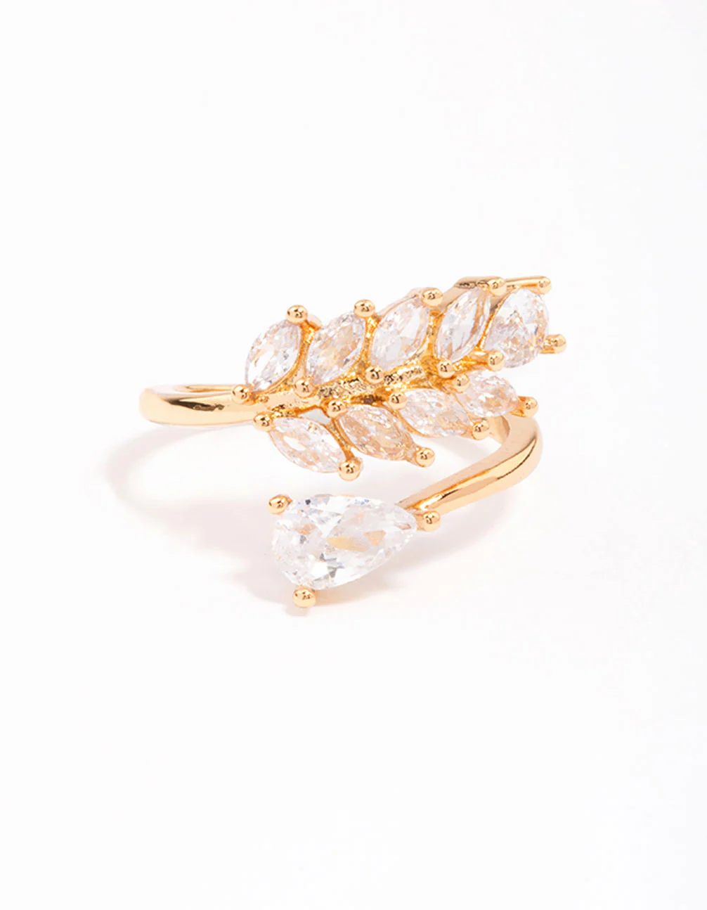 Gold Plated Leafy Pear Crystal Ring - Image 3