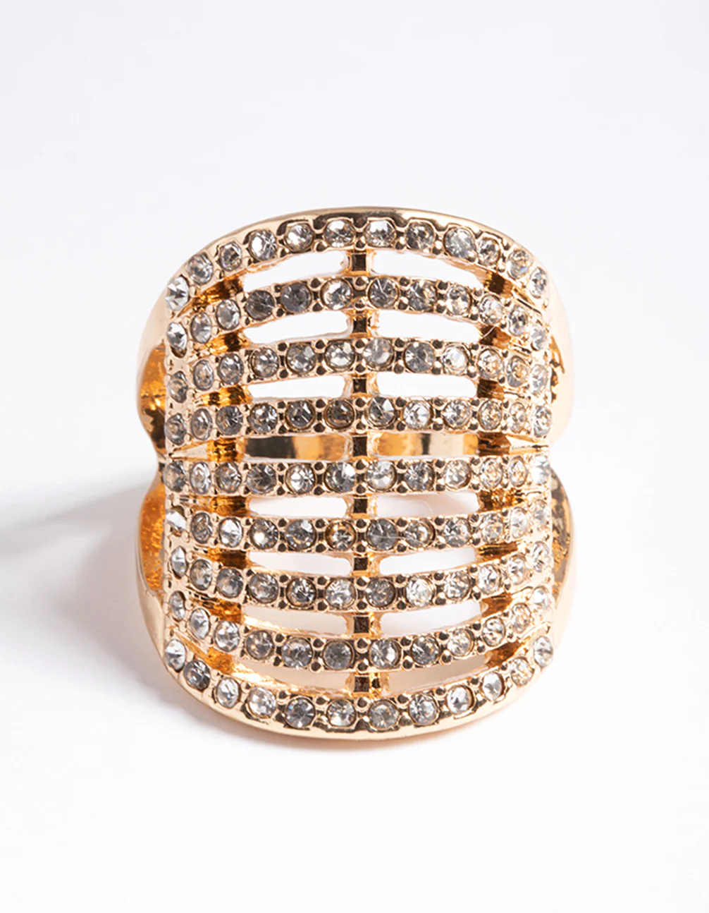 Gold Multi Diamante Cocktail Ring - Image 2