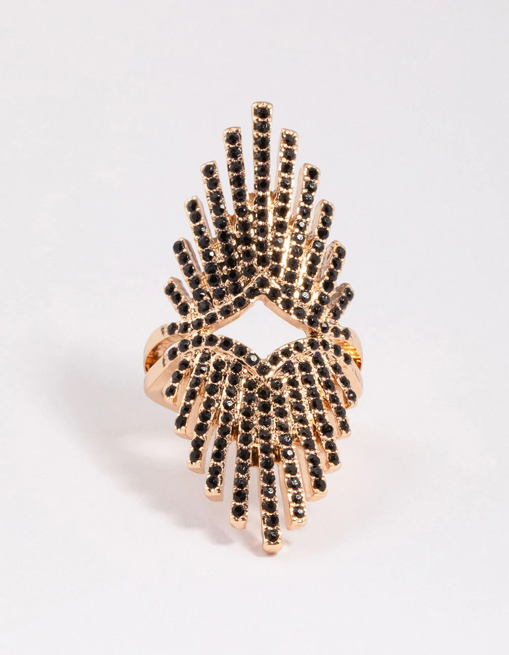 Black Statement Spray Diamante Ring - Image 3