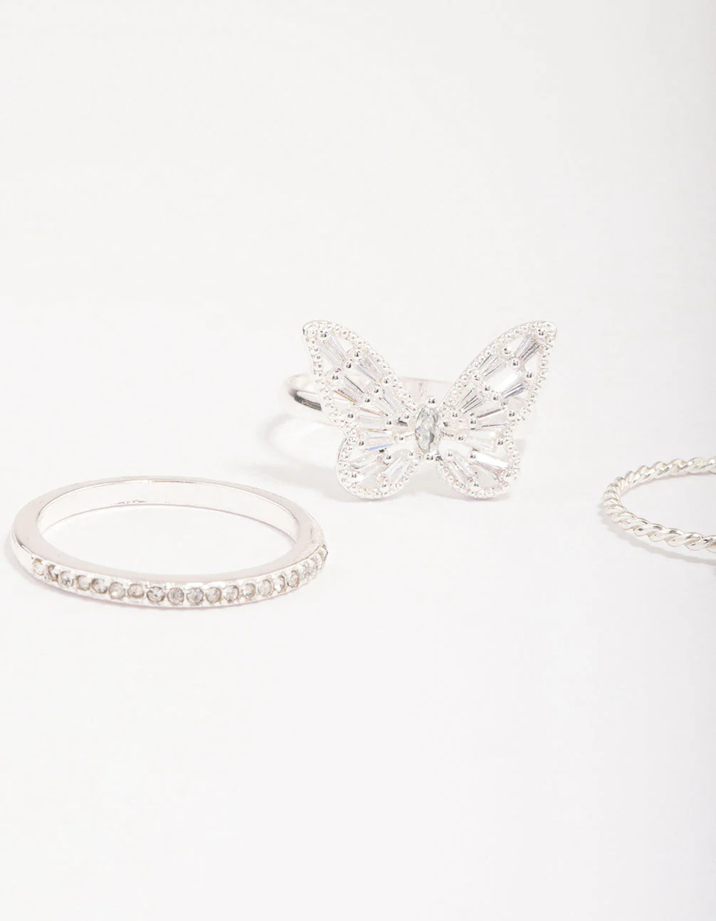 Silver Plated Cubic Zirconia Butterfly Ring Pack - Image 2