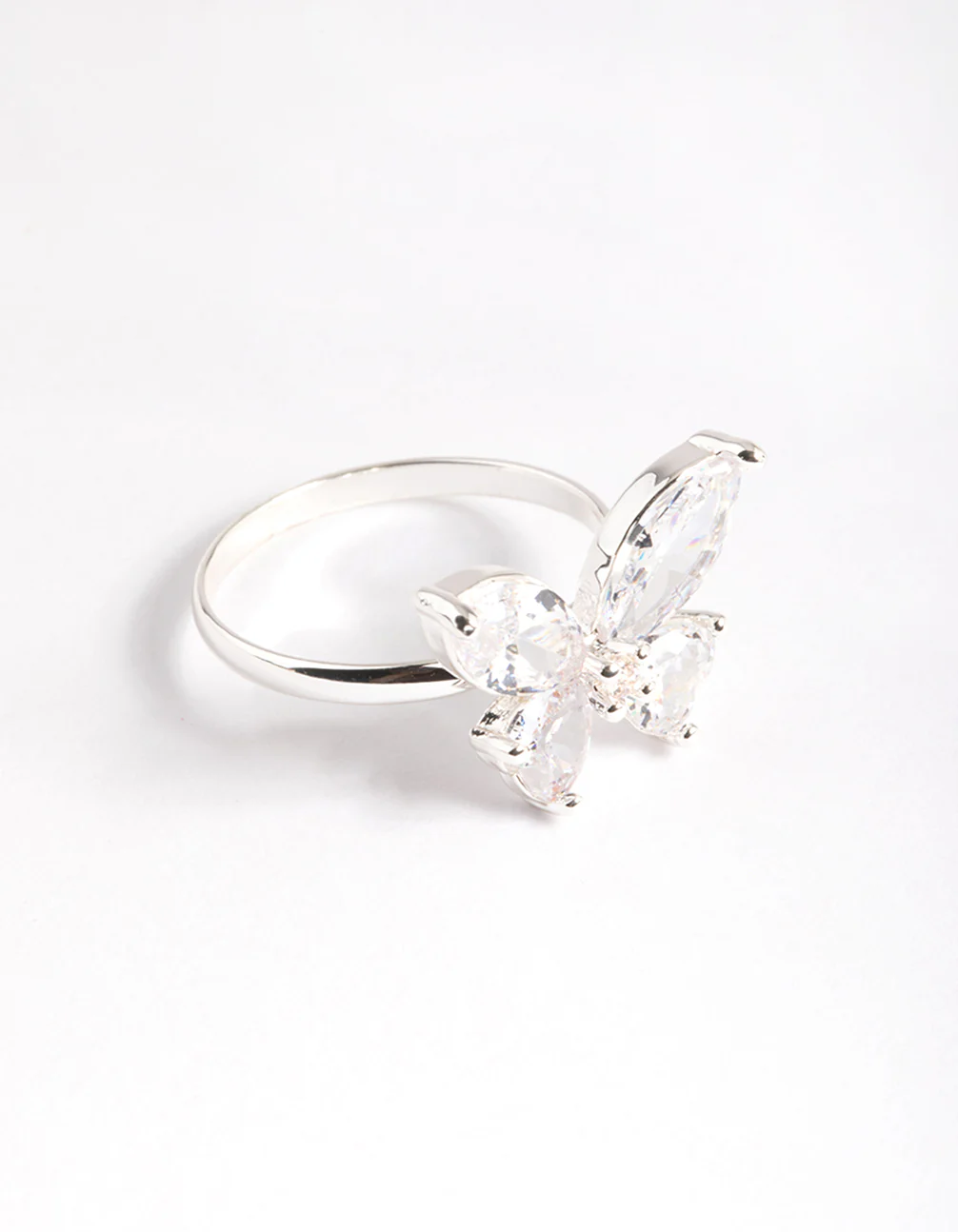 Silver Plated Cubic Zirconia Medium Butterfly Ring - Image 2