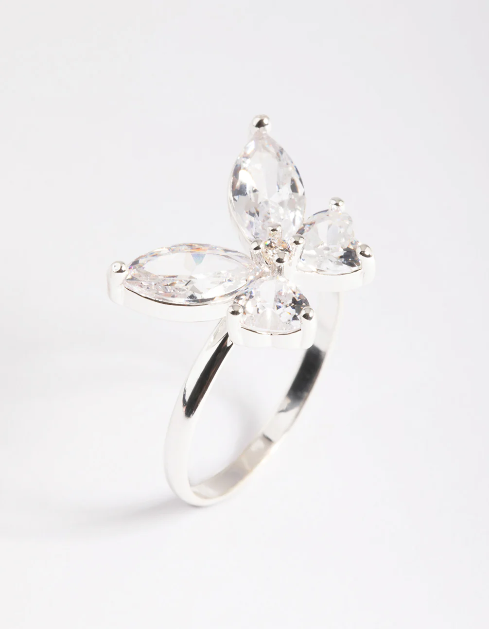 Silver Plated Cubic Zirconia Medium Butterfly Ring - Image 3