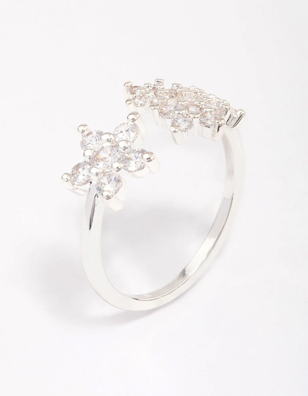 Silver Plated Cubic Zirconia Open Flower Ring - Image 2