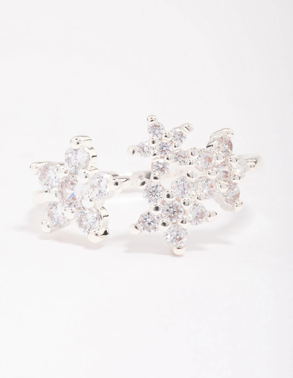 Silver Plated Cubic Zirconia Open Flower Ring - Image 3