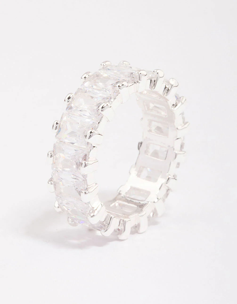 Silver Plated Cubic Zirconia Rectangle Band Ring - Image 2