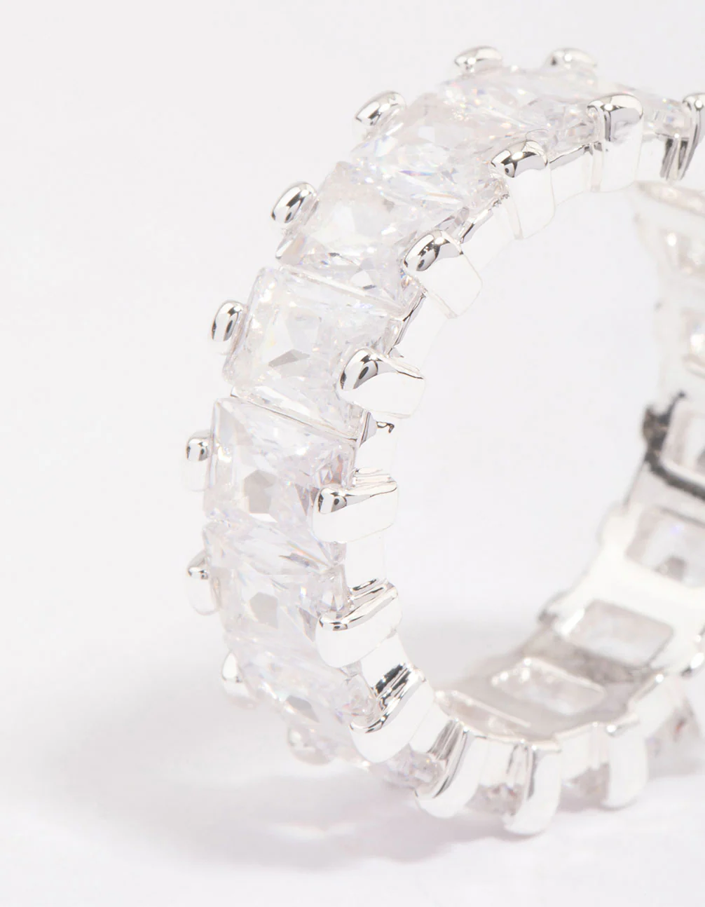 Silver Plated Cubic Zirconia Rectangle Band Ring - Image 3