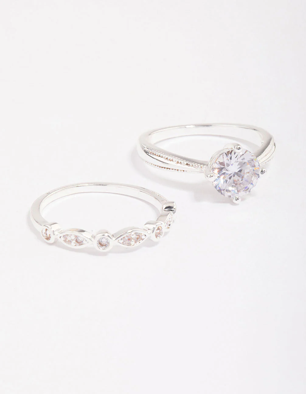 Silver Plated Cubic Zirconia Round Stone Ring Pack - Image 2
