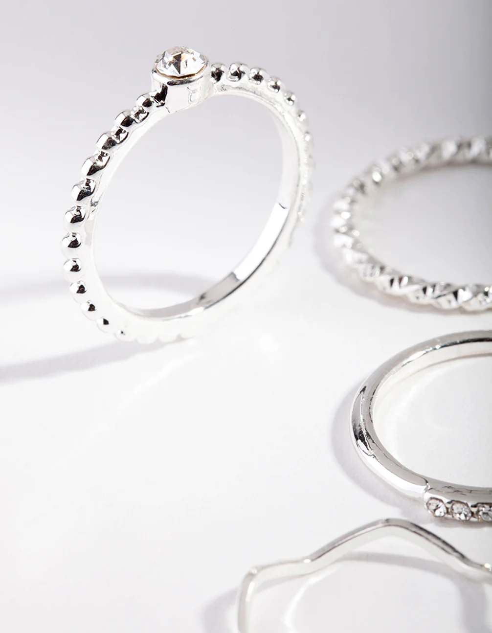 Silver Diamante Mixed Band Ring 6-Pack - Image 2
