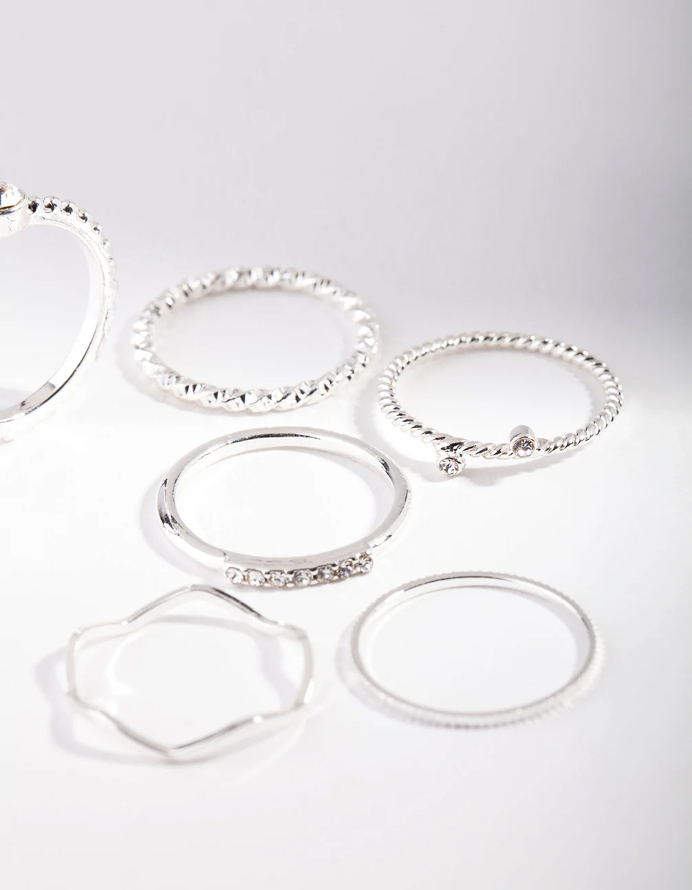 Silver Diamante Mixed Band Ring 6-Pack - Image 3