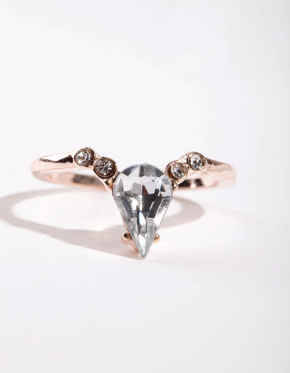 Rose Gold Crystal V-Shaped Ring - Image 2