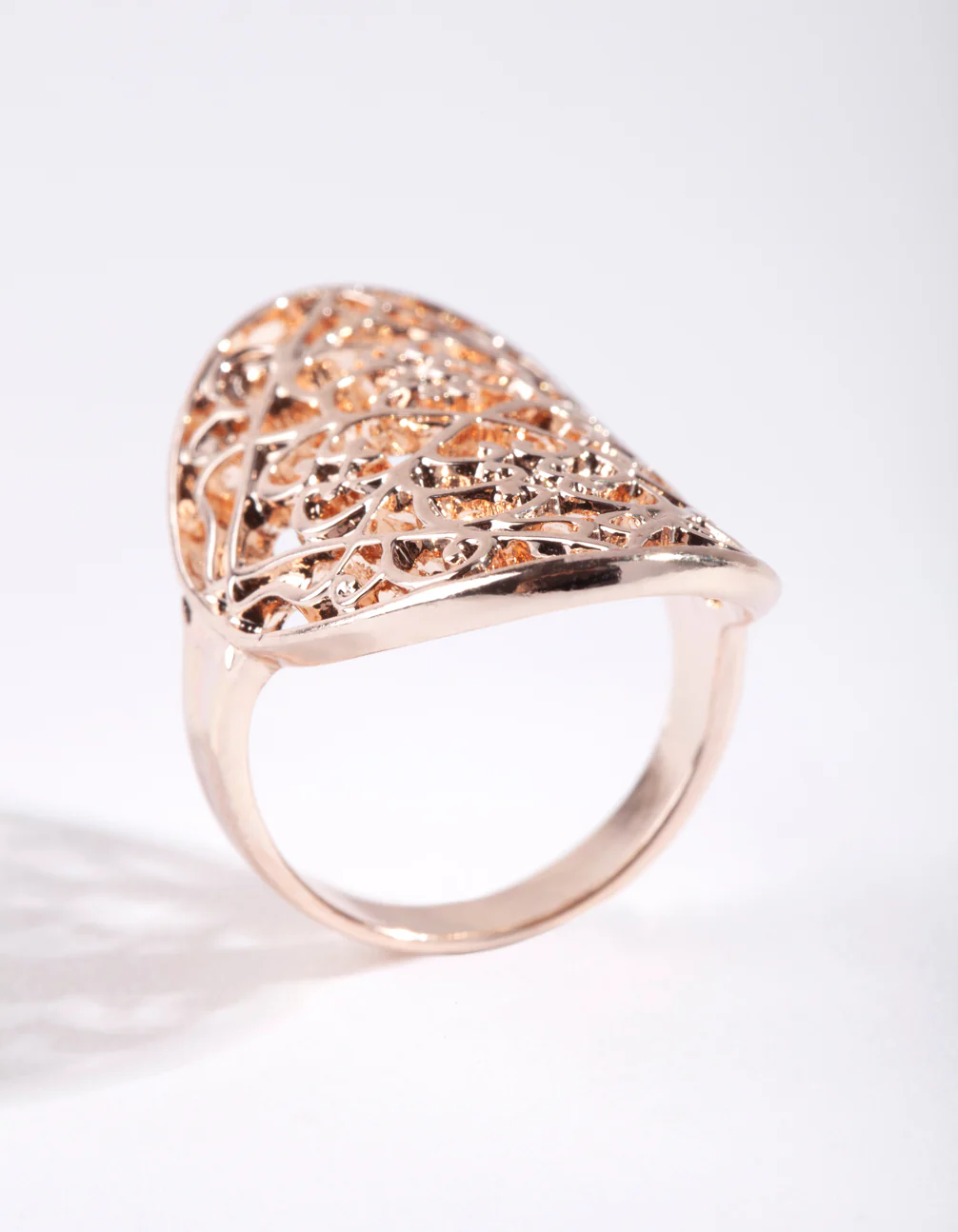 Rose Gold Filigree Shield Ring - Image 2