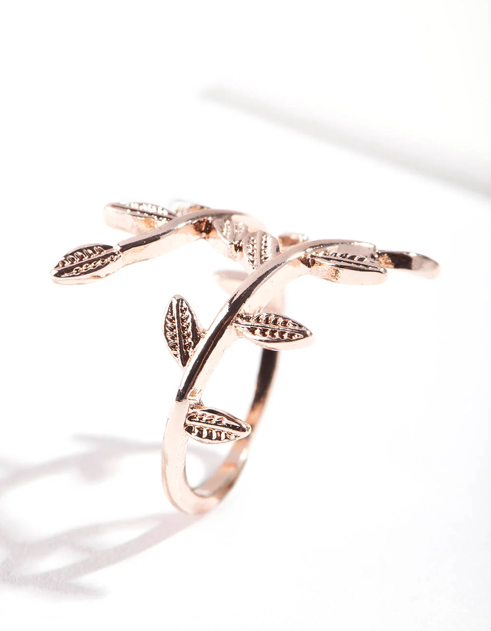 Rose Gold Leaf Double Band Ring - Image 2