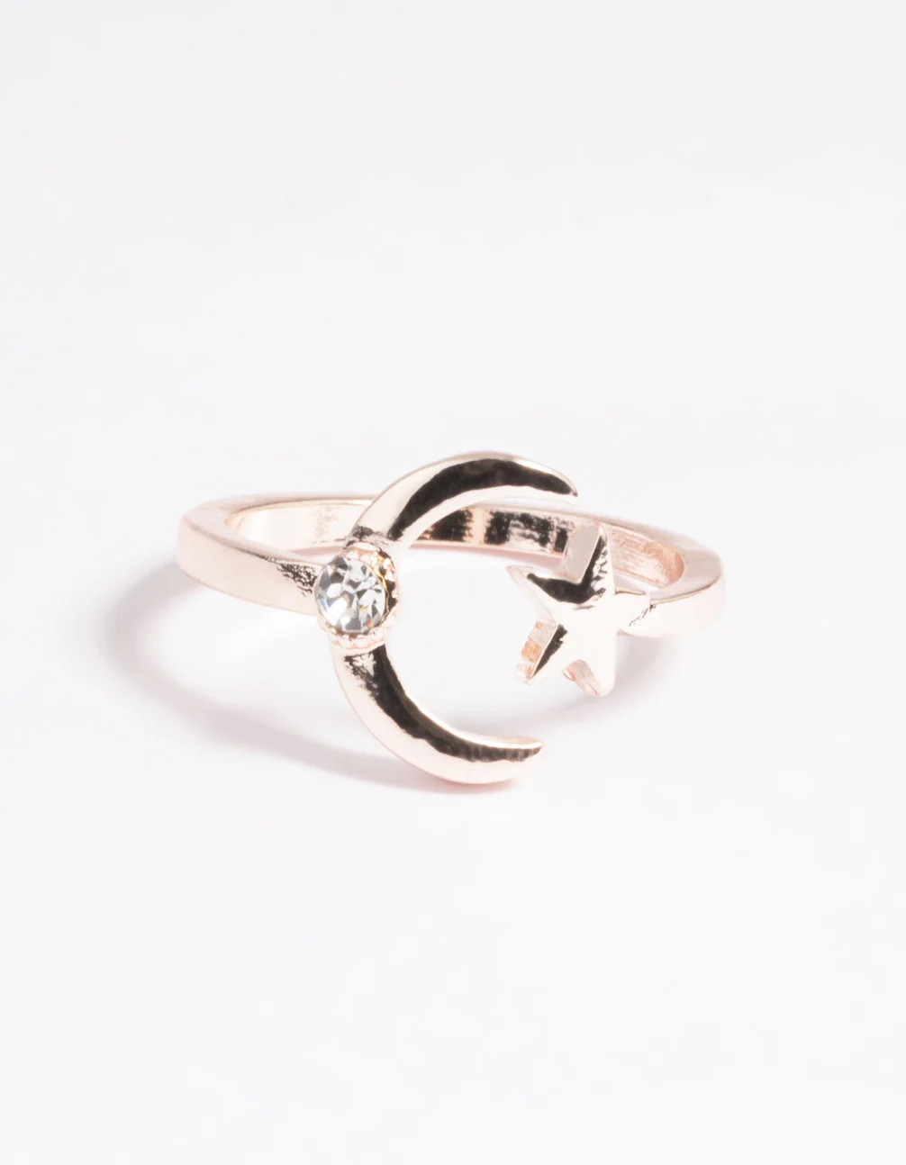 Rose Gold Open Moon Star Ring - Image 2
