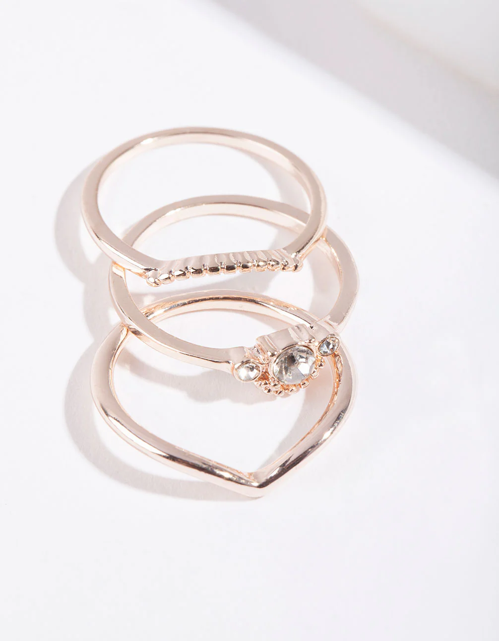 Rose Gold Diamante 3 Band Ring Stack - Image 2