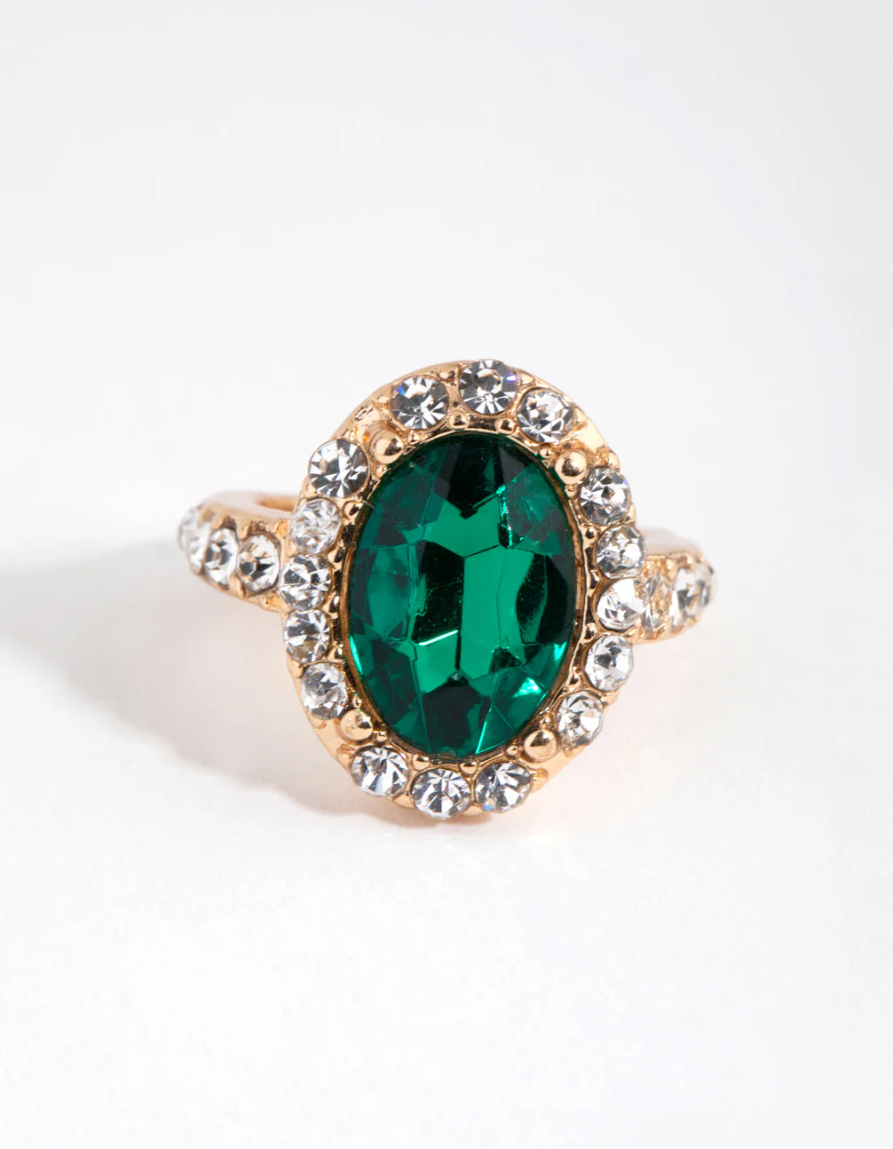 Gold Diamante Surrounded Green Stone Ring - Image 2