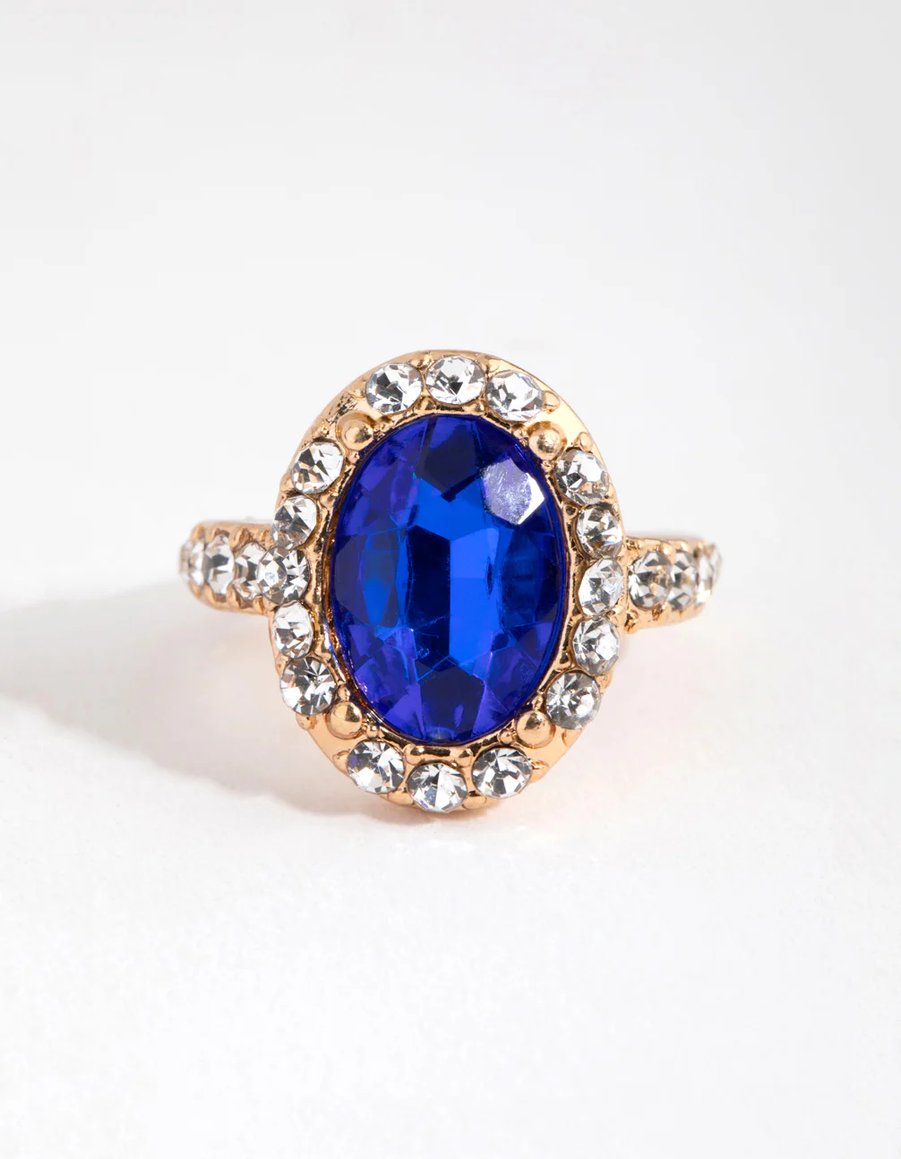 Gold Diamante Surrounded Blue Stone Ring - Image 2