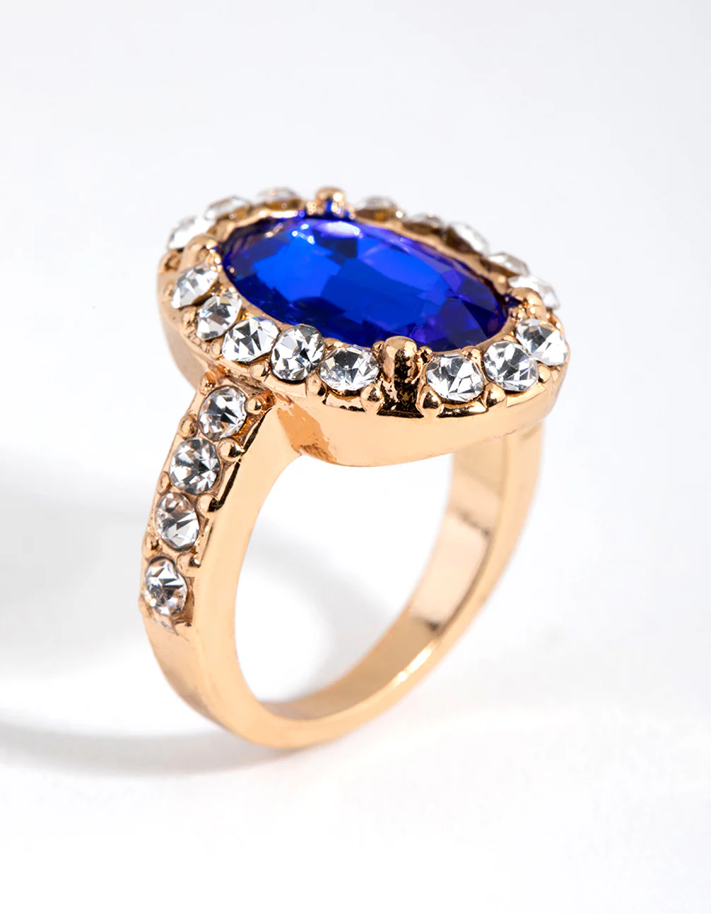 Gold Diamante Surrounded Blue Stone Ring - Image 3