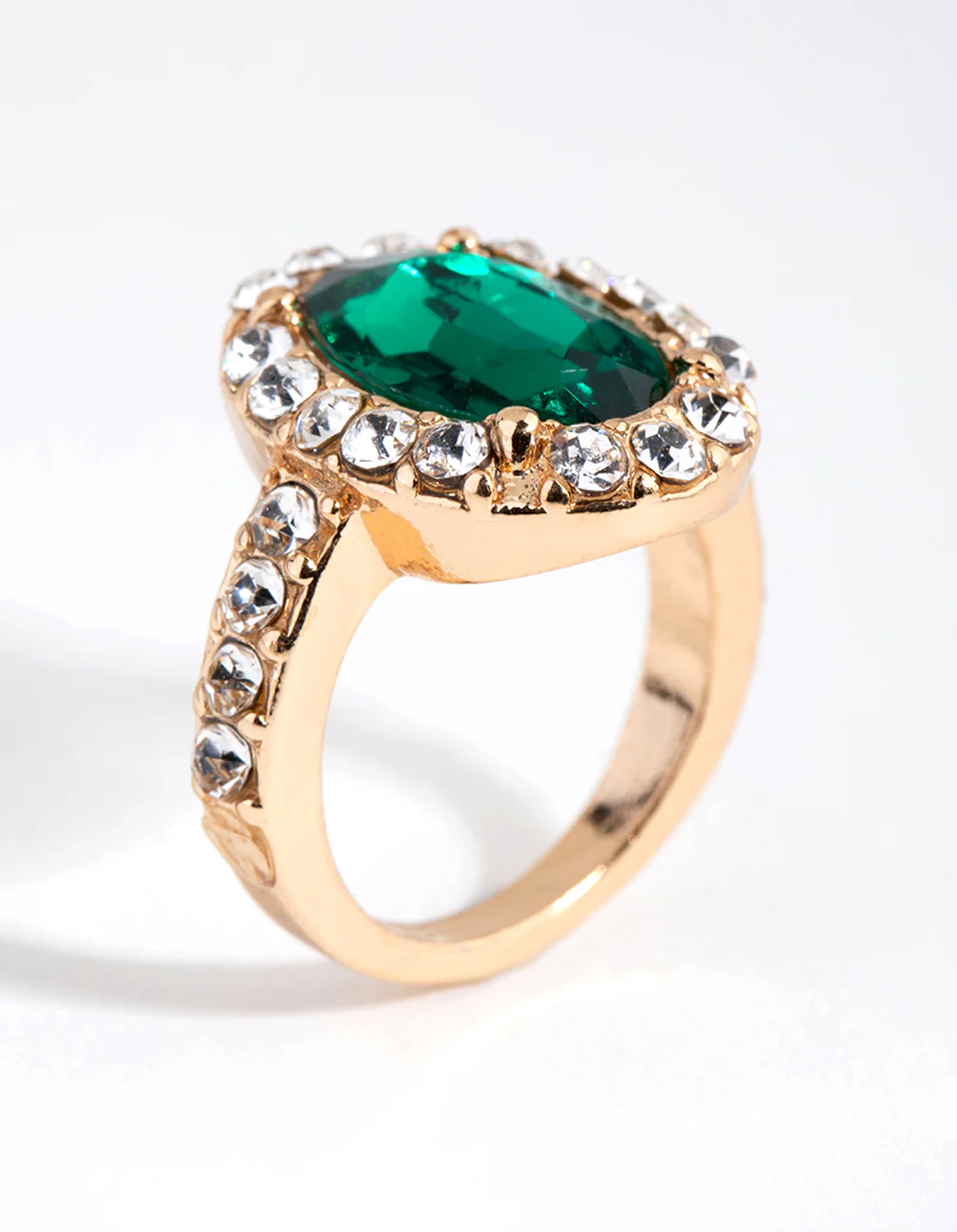 Gold Diamante Surrounded Green Stone Ring - Image 3