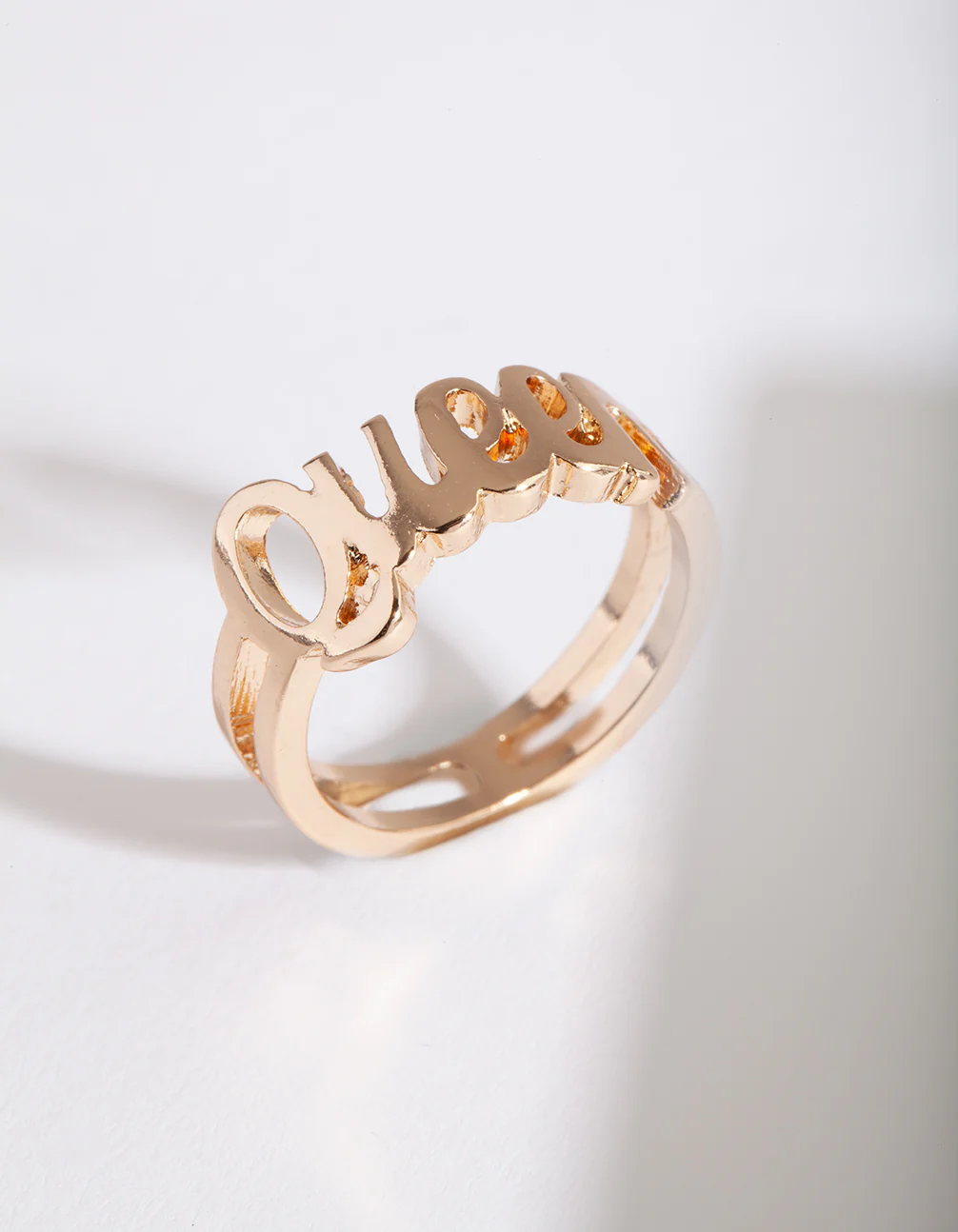 Gold "Queen" Script Ring - Image 2
