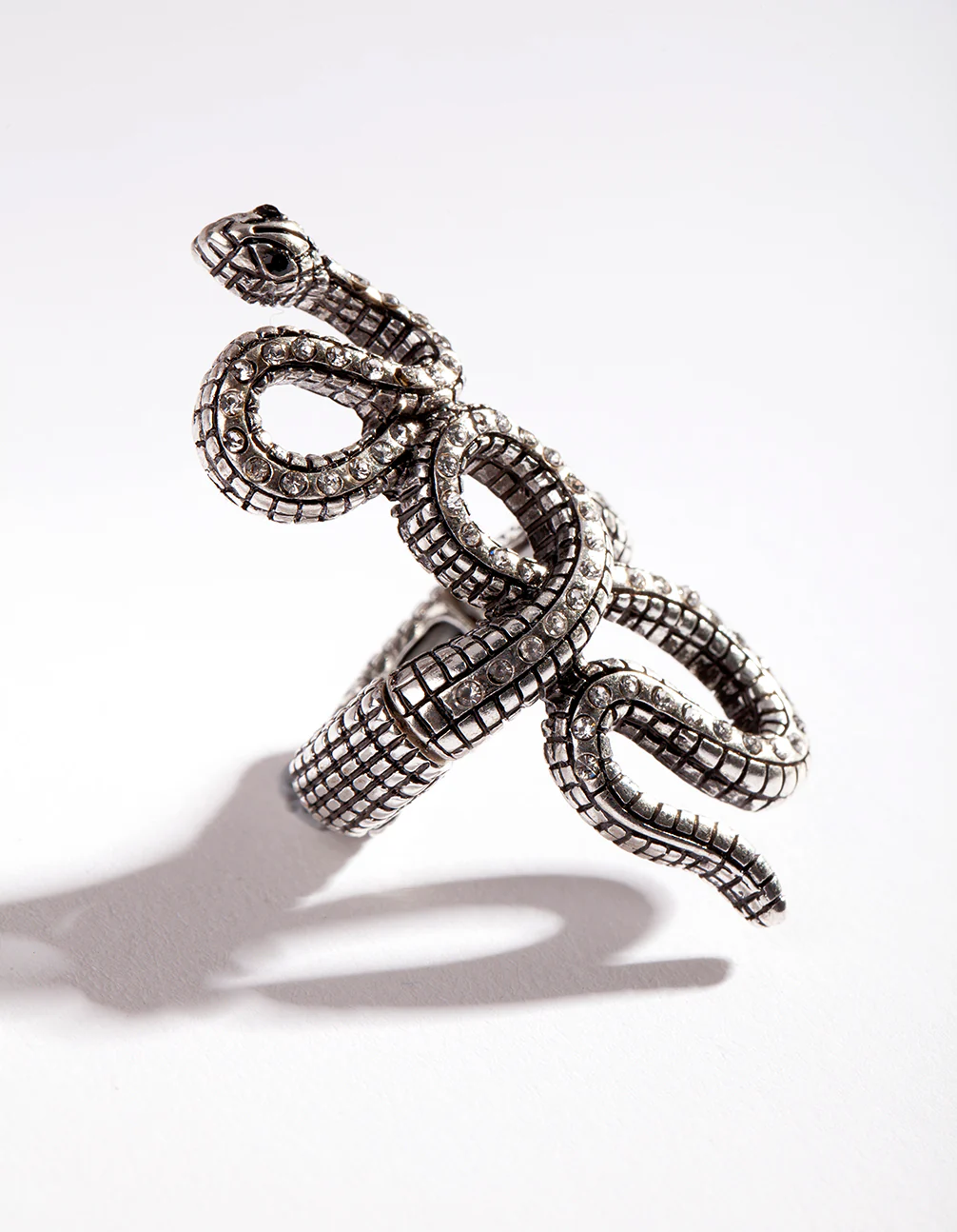 Silver Snake Diamante Stretch Ring - Image 2