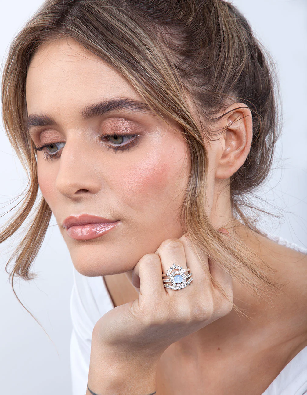 Silver Blue Stone Engagement Ring Stack - Image 2