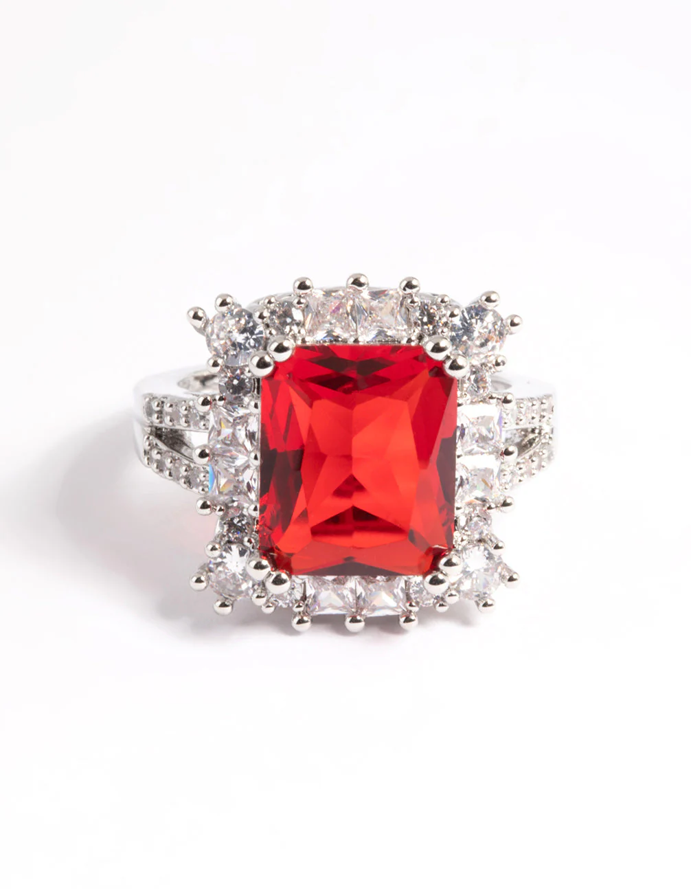 Rhodium Cubic Zirconia Red Asscher Ring - Image 3