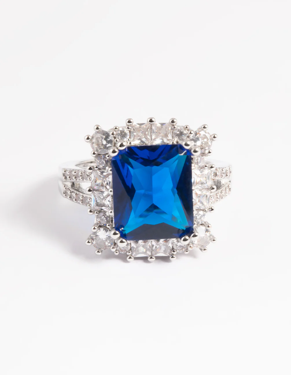 Silver Blue Cubic Zirconia Asscher Ring - Image 3