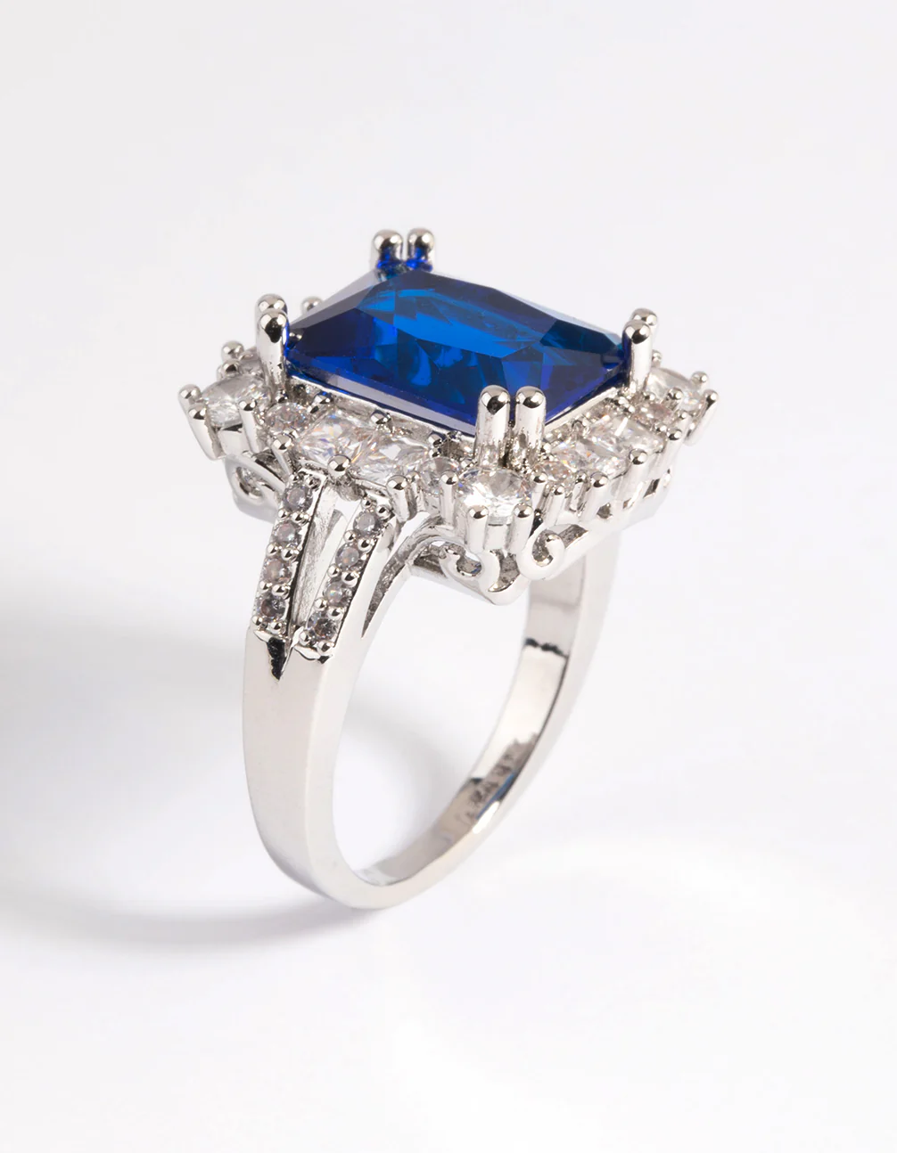 Silver Blue Cubic Zirconia Asscher Ring - Image 4